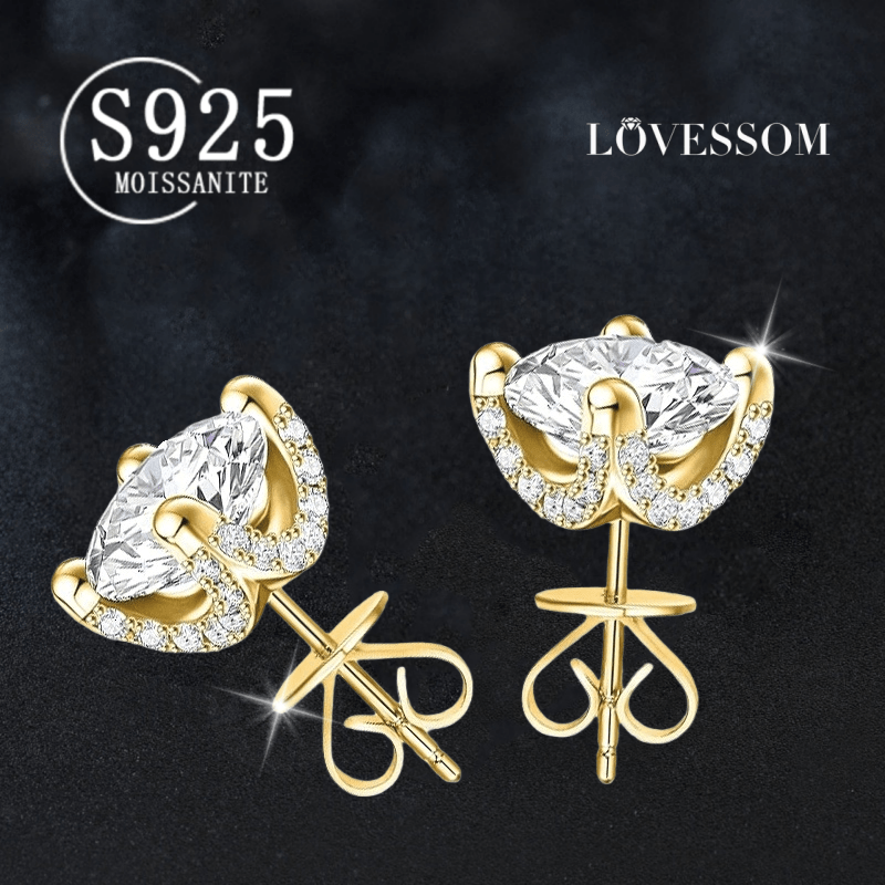 Women's 925 Silver Moissanite Four-Prong Stud Earrings, Minimalist Design